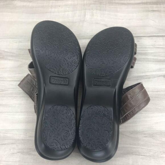 Propet Sandals Women's 7 Brown Leather Hook and Loop Slip On Strappy Shoes - Picture 10 of 11